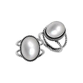 Handcrafted Sterling Silver oval shape ring with Black Shell and twisted Bali rope design